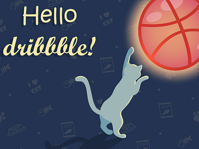Hello Dribbble! animals cat cute debut design first shot hello dribbble illustration life meow moon night pattern