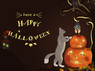 Halloween autumn bat card cat character friends halloween happy illustation mouse october pumpkin