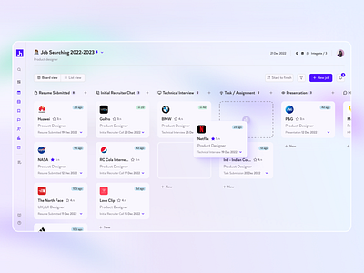 Job Hunt Tracker Platform app b2c design job job search kanban organize platform saas search seeking job tracker ui ux website
