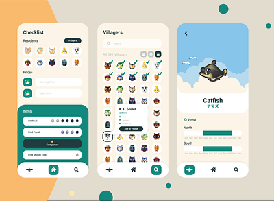 Animal Crossing Tracker App animal crossing app design figma flat interface design minimal mobile app mobile design ui ux