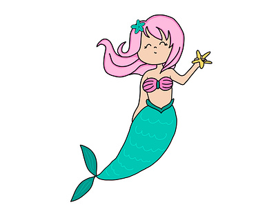 Mermaid illustration kawaii mermaid nautical ocean procreate