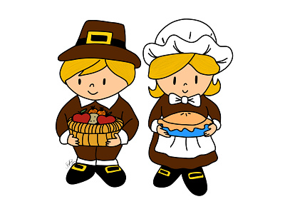 Pilgrims happy thanksgiving illustration kawaii pilgrim procreate thanksgiving thanksgiving day