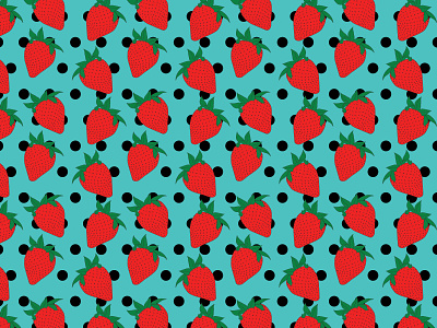 Strawberries and Polka Dots Seamless Pattern apple pencil blue fruit hand drawn illustration pattern polka dot procreate seamless pattern strawberries strawberry summer sweet yummy