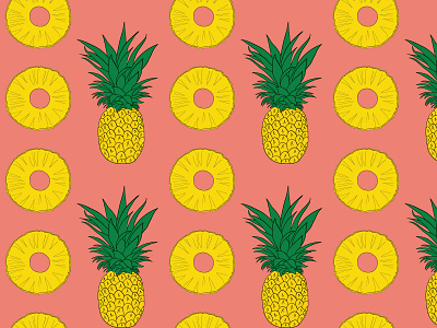 Pineapple and Slices Seamless Pattern fruit hand drawn island fruit paradise pattern pineapple pineapple slice pink seamless pattern summer sweet tropical fruit yellow