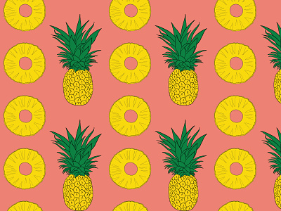 Pineapple and Slices Seamless Pattern fruit hand drawn island fruit paradise pattern pineapple pineapple slice pink seamless pattern summer sweet tropical fruit yellow