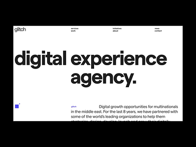 Digital agency landing page concept after animation design effects glitch interaction pixel portfolio studio ui ux web website