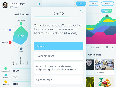 Health Quiz app data graph interface light table ui visualisation