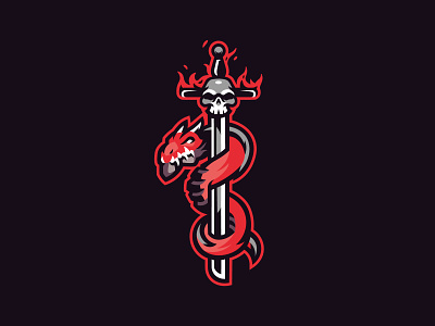 dragon + sword mascot logo