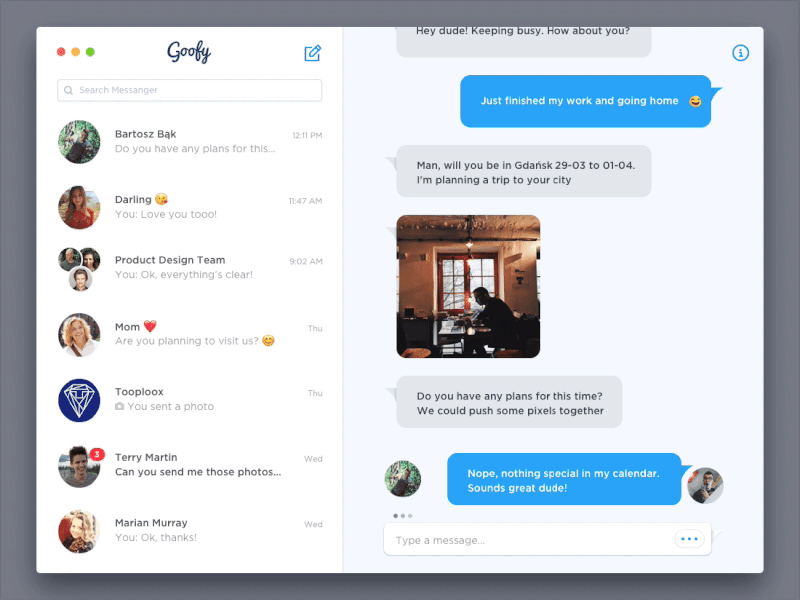 Goofy - Sidebars app application chat interaction mac messanger native ui