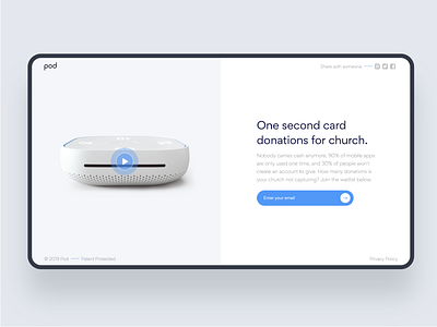 Pod Waitlist Page Exploration blue clean form hardware landing launch simple splash waitlist website website design white space