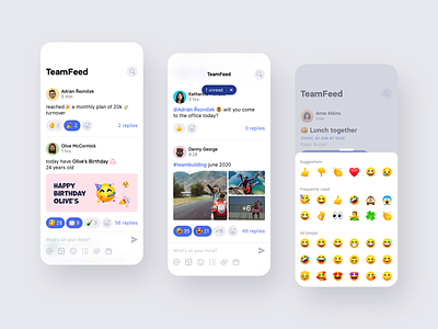 TeamFeed by Teambeo app company concept design emojis employee iphone mobile newsfeed social socialmedia team teamwork ui ux