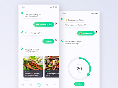 Recipe app chatbot ai ai bot chat bot food interaction iphone x mobile recipe ui ux