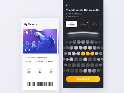 Cinema app - Choose seats app cinema design iphone iphonex movie order tickets ui ux wallet x