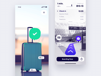 Improved airport experience through AR (part 3) airline airport app ar augmented augmented reality baggage camera concept design inovative luggage measure mobile navigation passenger ui ux vr