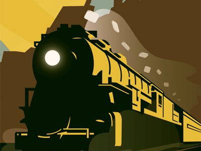 Train beam digital drawing illustrator light moving poster shadow smoke steam train vector drawing