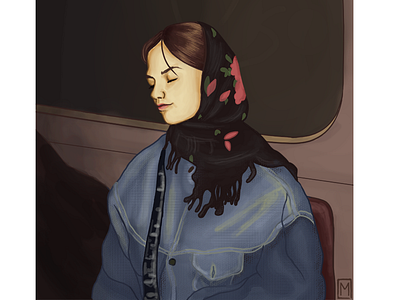 Russian girl in the train girl illustration russia train