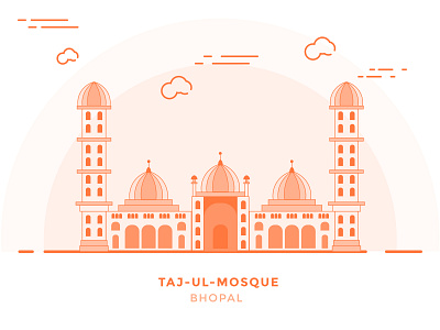 Taj-ul-mosque adobexd architecture architecture design art bhopal design drawing flat design gradient illustration india landingpage mosque orange photoshop ui ux vector web