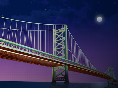 Ben Franklin Bridge philadelphia philly bridge architecture illustration graphic design stars sky