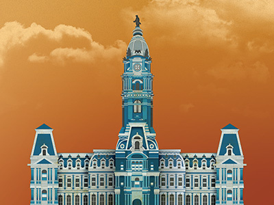 Solo Show philadelphia william penn architecture buildings sky illustration gradient vector