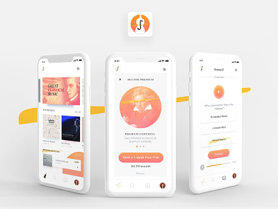 Classical Music App 🎼 app classical music classical music app design designflows dribbble icon logo mobile mobile app music music app music icon ui