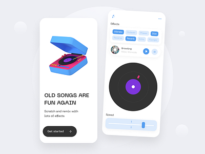 Turntable app clean effects listen minimal mobile music music app music player pause scratch songs turntable ui ux