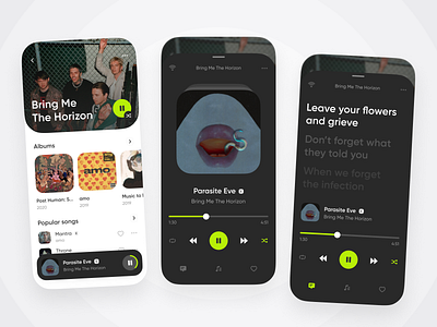Music Player App 🎧 album artist bring me the horizon clean minimal mobile design music music app music player app play player playlist song ui ux