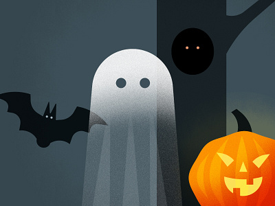 Boo! bat ghost google calendar halloween illustration night pumpkin spooky