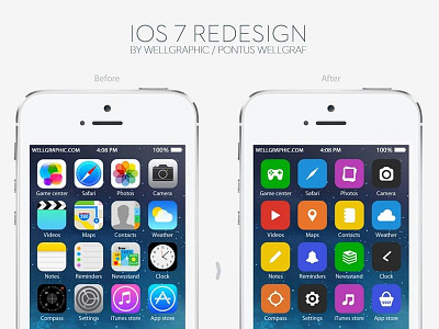 Apple iOS 7 Redesign - Overview app apple edit flat gui icon interface ios iphone layout redesign ui