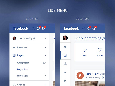 Facebook Redesign - Side menu clean concept design facebook flat layout redesign social network ui user interface ux web