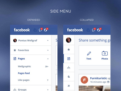 Facebook Redesign - Side menu
