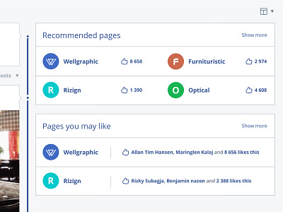 Facebook Redesign - Recommended pages clean concept design facebook flat layout redesign social network ui user interface ux web