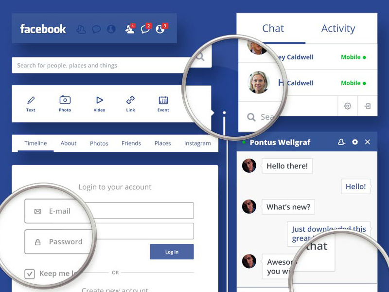 Facebook Redesign - UI KIT PSD layout ui flat psd free redesign web user interface download resource facebook social network