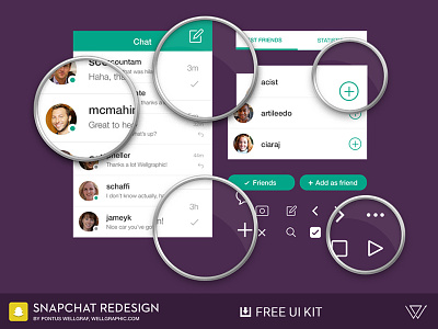 Snapchat Redesign - FREE UI KIT app concept download free photoshop psd redesign resource snapchat ui ui kit user interface