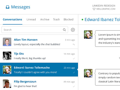 LinkedIn Redesign - Messages, Conversations chat concept linkedin messages motion graphic redesign social media ui user interface ux web design