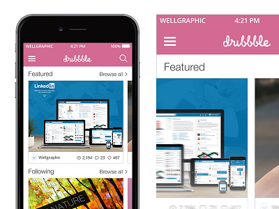Dribbble Redesign - Mobile feed