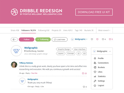 Dribbble Redesign - Free UI KIT concept creative dribbble free motion graphic project redesign social media ui user interface ux web design