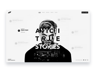 Avicii Documentary Website - Home animation dj gif landing layout music producer web design web development website
