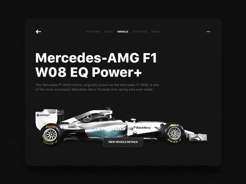 Formula 1 - Vehicle Details animation app car formula 1 gif interaction interface motion ui ux vehicle web