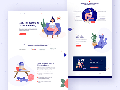 Remotely - Remote Work Landing Page branding coronavirus covid 19 creative design dribbble best shot illustration landing page logo minimal productive remotework social distance typography ui uidesign ux vector web work from home