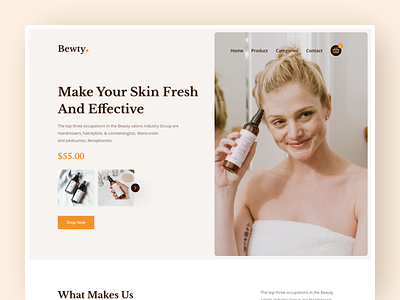 Bewty - Product Landing Page Header cart clean clean ui creative design flat landing page minimal online shop product skin skincare typography ui uidesign ux web woocommerce