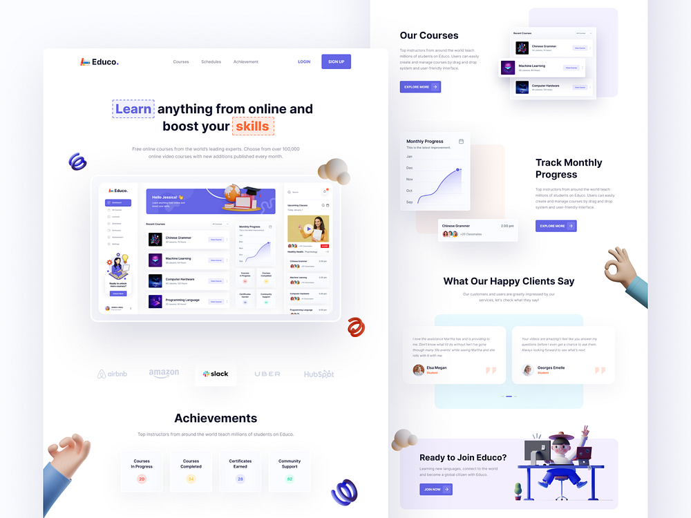 Educo - eLearning Dashboard Landing by RH | Web & Mobile App Design ...