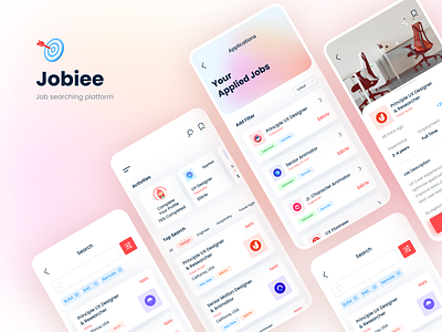 Jobiee - A Job Searching Platform App UI 2021 trend app ui design clean creative flat job job application job listing job search minimal trendy ui ux