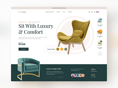 Woodland - Product Landing Page branding cart chair clean creative ecommerce design flat furniture landing page minimal online store shop shopify store typography ui uidesign ux web