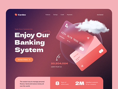 Cardee - Your Future Banking System 2021 trend bank branding cards ui clean creative flat glass effect glassmorphism header exploration minimal neon neon effect trend typography ui uidesign ux web website