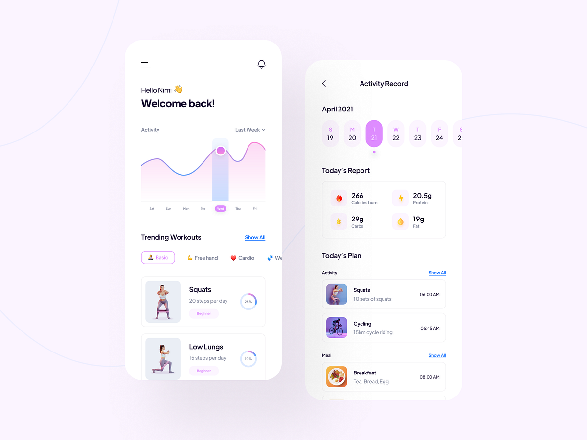 Fitness App UI by RH for Piqo Studio on Dribbble