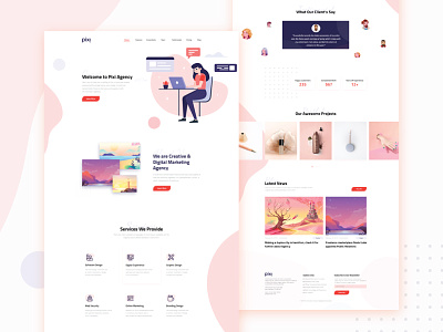 Pixi - Agency Landing Template agency corporate creative agency flat design illustation landing page concept minimal modern one page template uidesign uiux website white