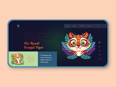 Hero Concept 01 animal bangladesh banner design creative daily ui dark header hero section illustration landing page minimal national nodern royal bengal tiger slider tiger typography uidesign uiux web design