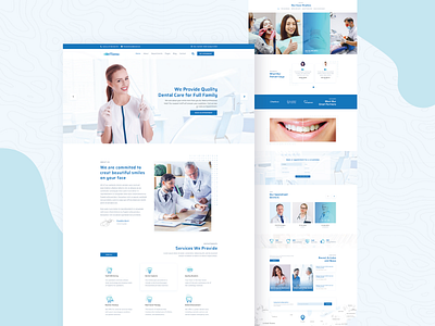 Home page for a Dental clinic blue clean clinic creative dental care dental clinic design doctor doctor appointment flat health homepage landing page logo medical minimal ui uidesign uiux web