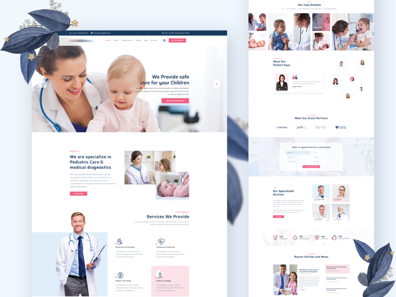 Pediatrics Clinic creative layout clean wordpress web medicine appointment hospital minimal pediatric health care child care ui ux typography landing doctor design clinic branding blue