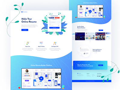 Resume Builder Landing Page branding creative cv builder cv maker design figma flat illustraion landing page logo minimal portfolio resume builder trend 2020 typography uiux ux vector web website